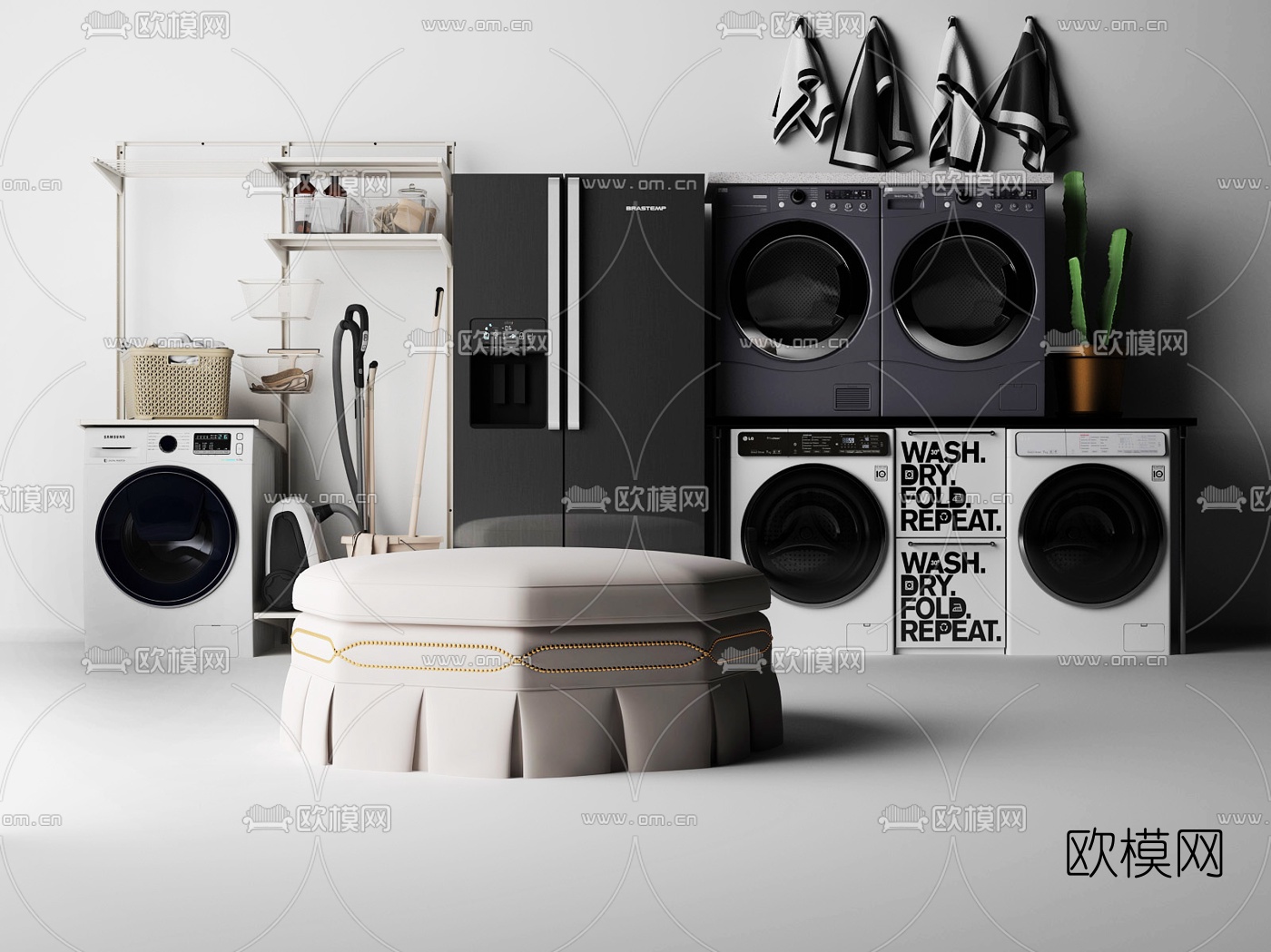 现代洗衣机冰箱家电组合3d模型