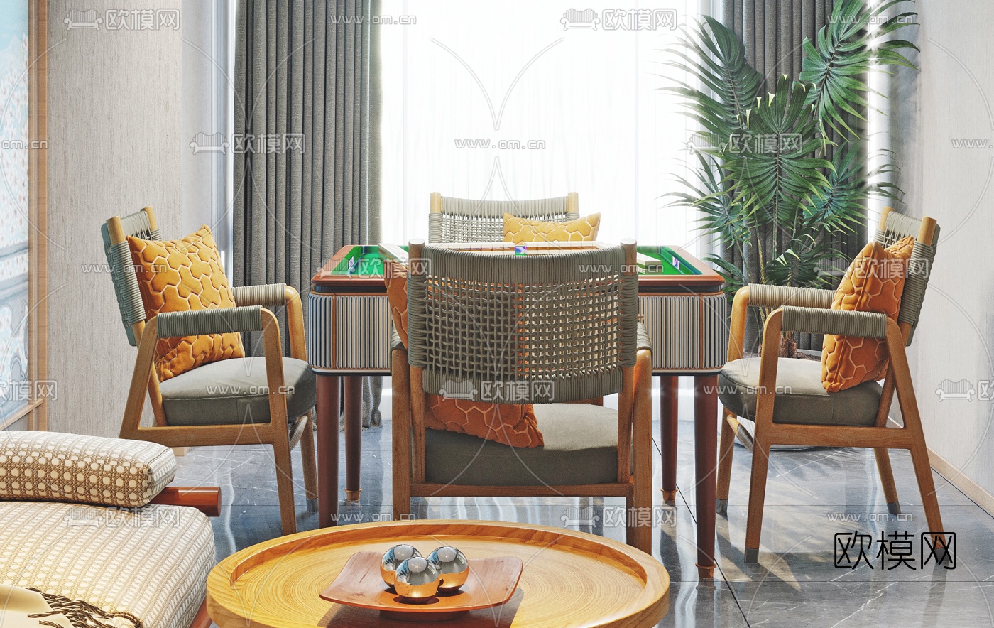 日式棋牌室麻将室娱乐室3d模型下载（渲染图2）