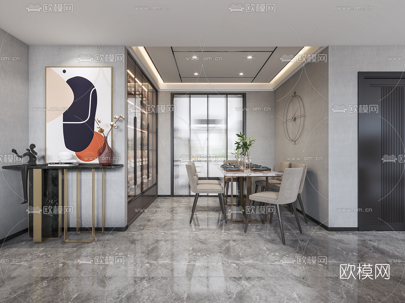 现代简约客厅餐厅3d模型
