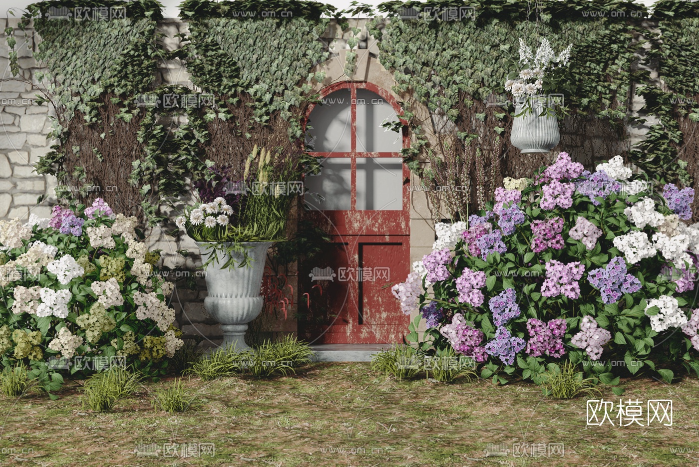 北欧房门园艺绿植小品3d模型下载