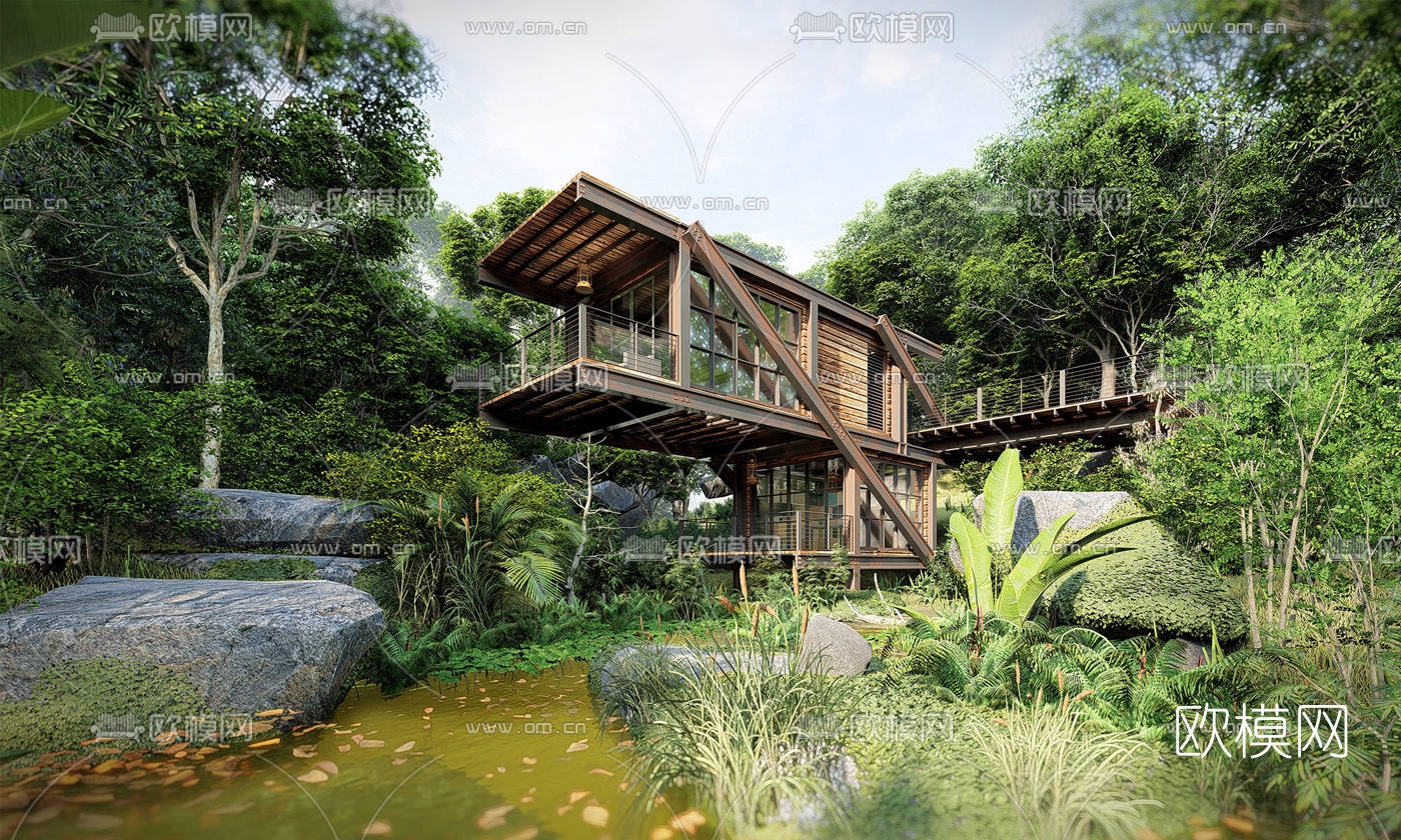 现代山地木屋su模型下载（渲染图2）