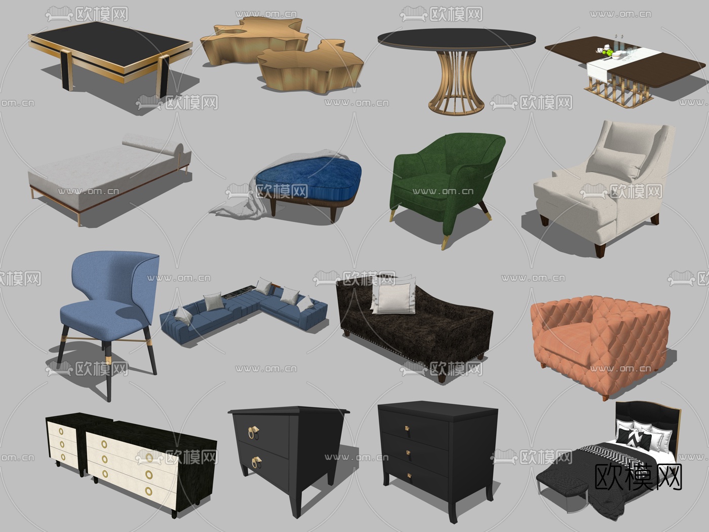 现代茶几沙发边柜su模型下载