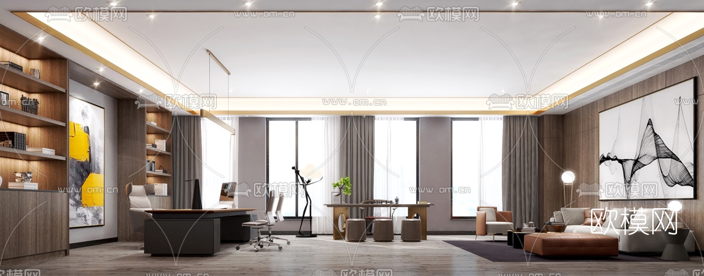 现代经理办公室su模型下载（渲染图1）