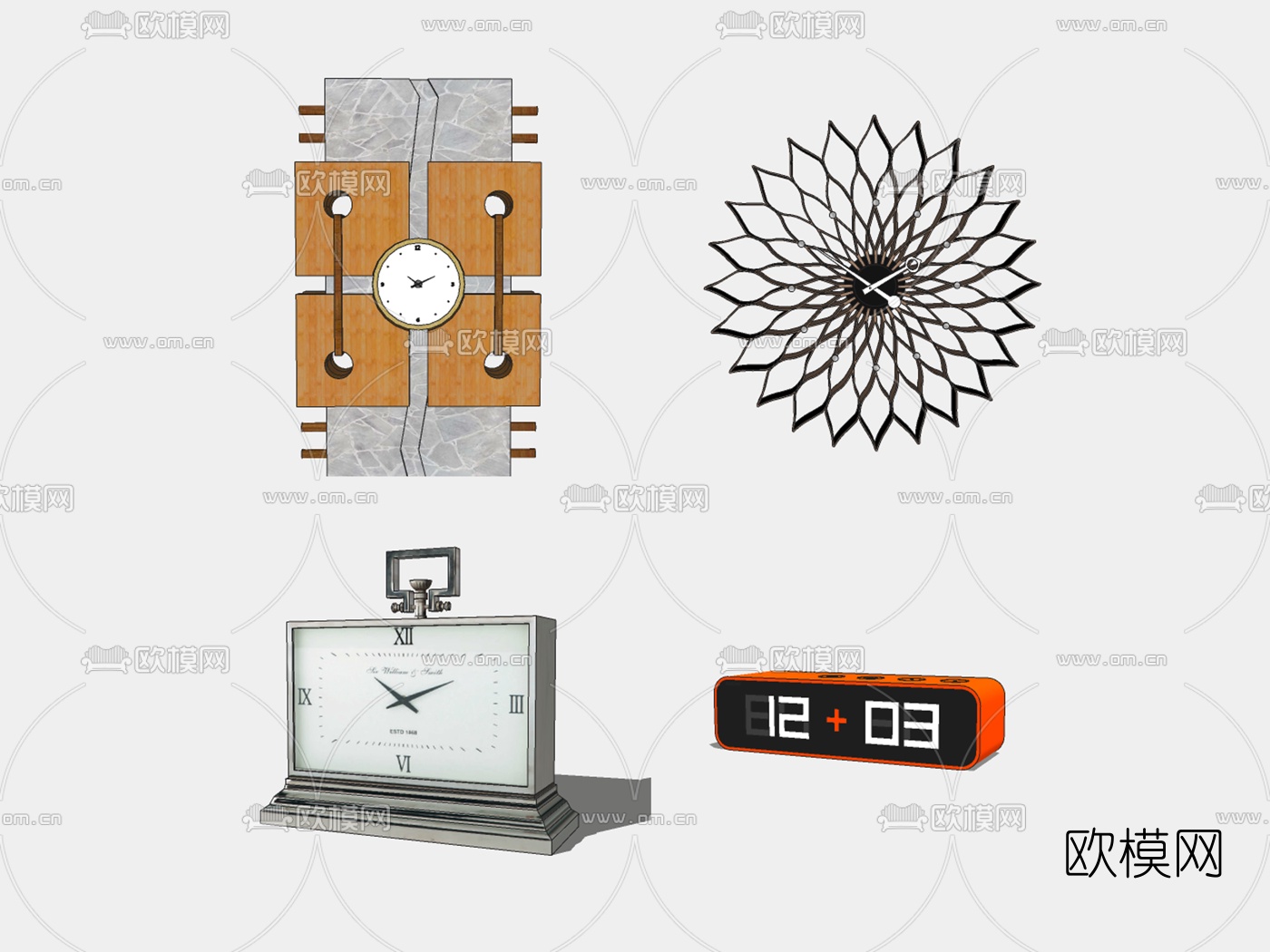 现代钟表时钟su模型下载