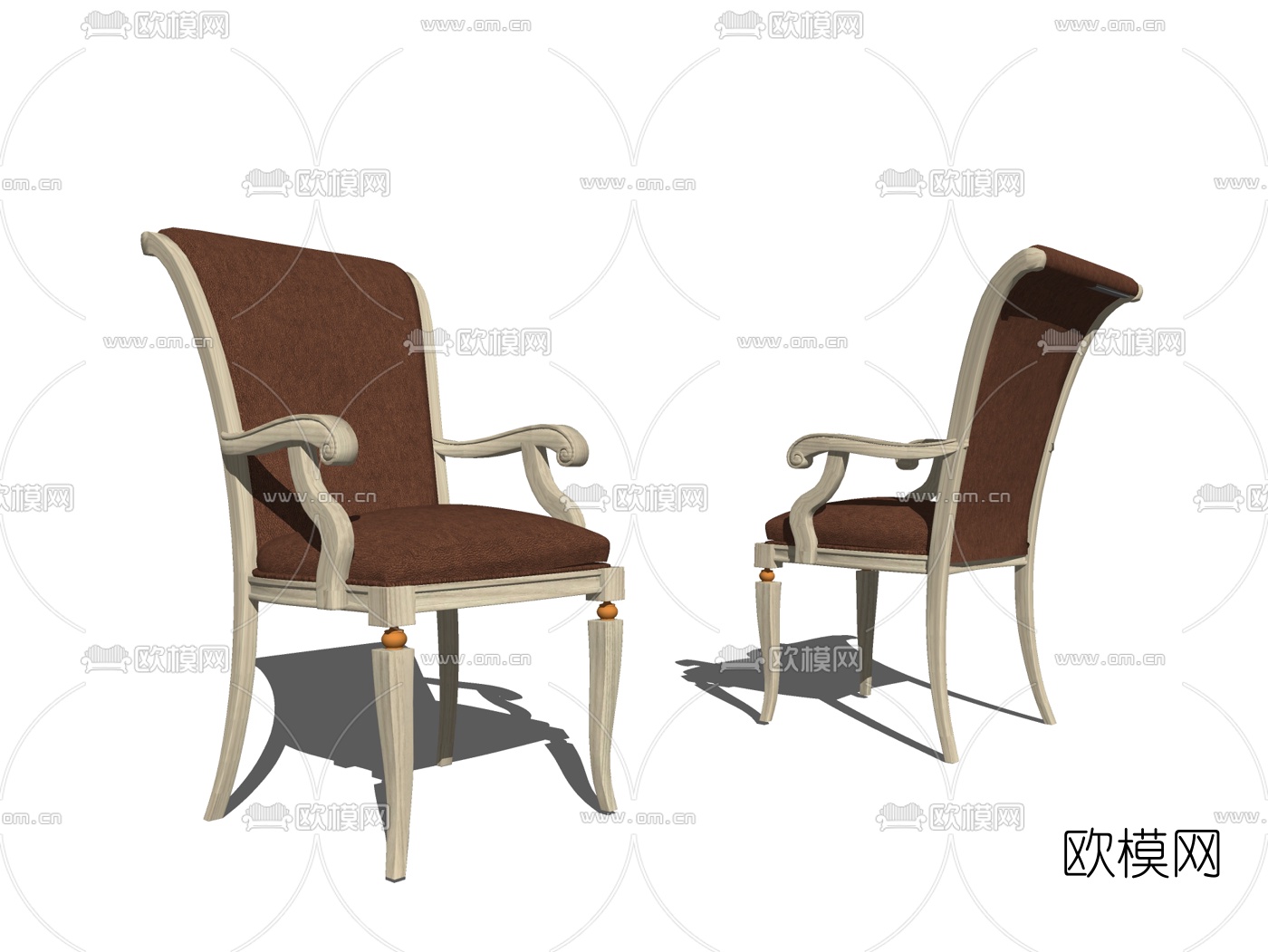 欧式实木单椅su模型下载