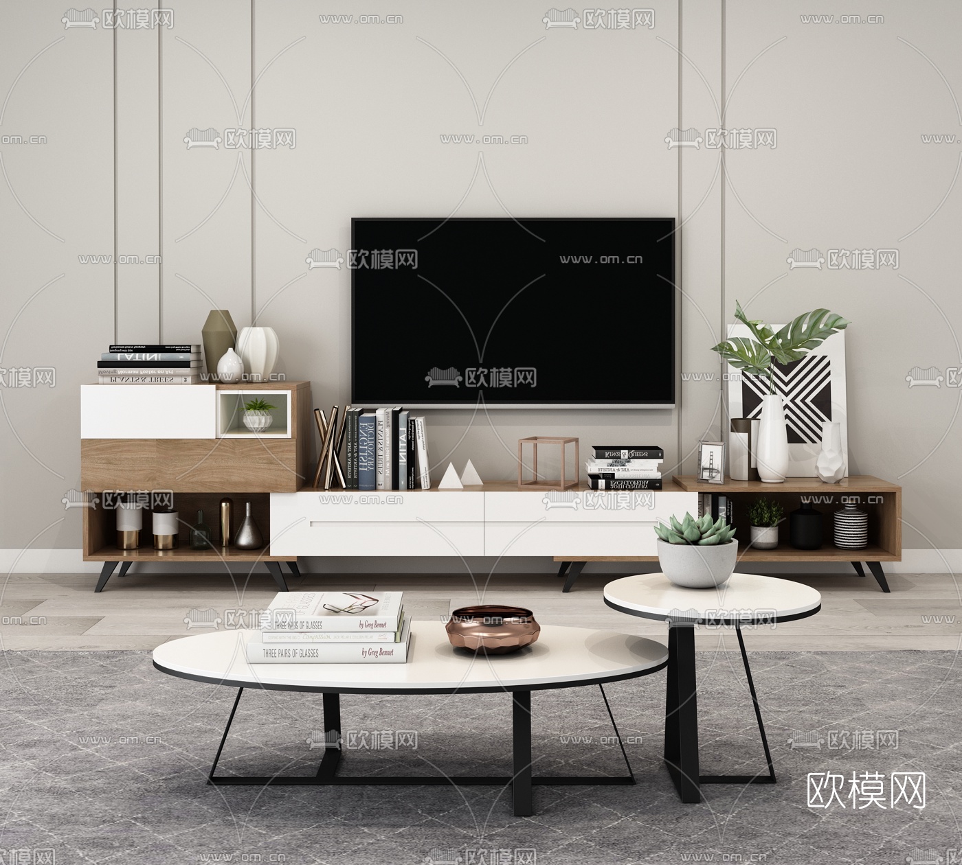 北欧茶几电视柜3d模型下载