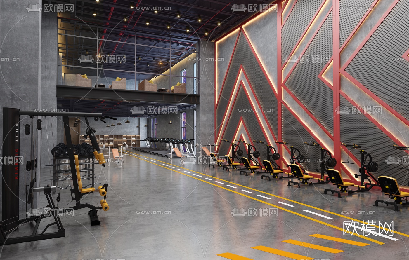 工业风健身房3d模型下载