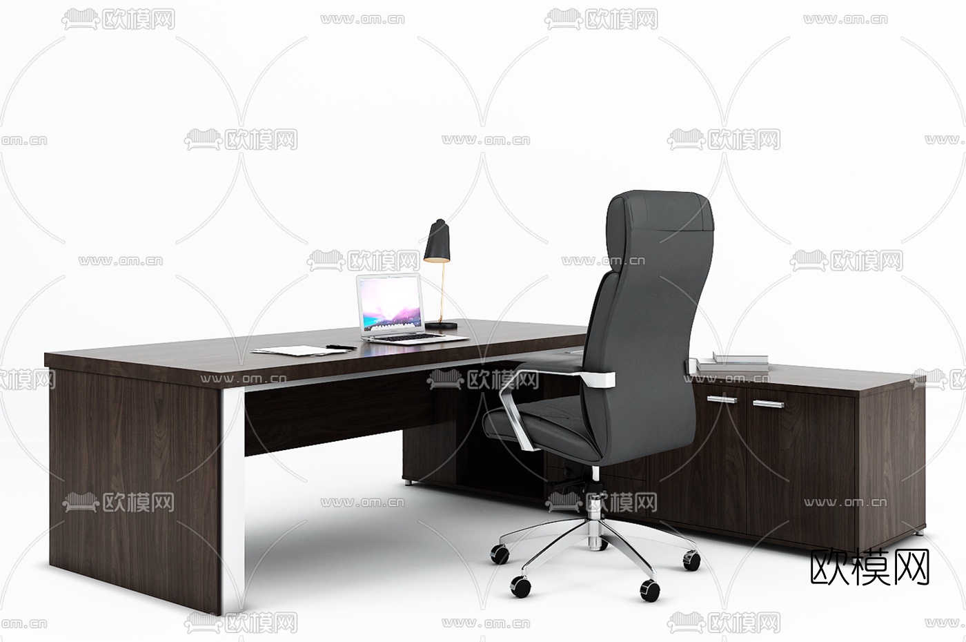 现代原木班台桌椅3d模型下载（渲染图3）