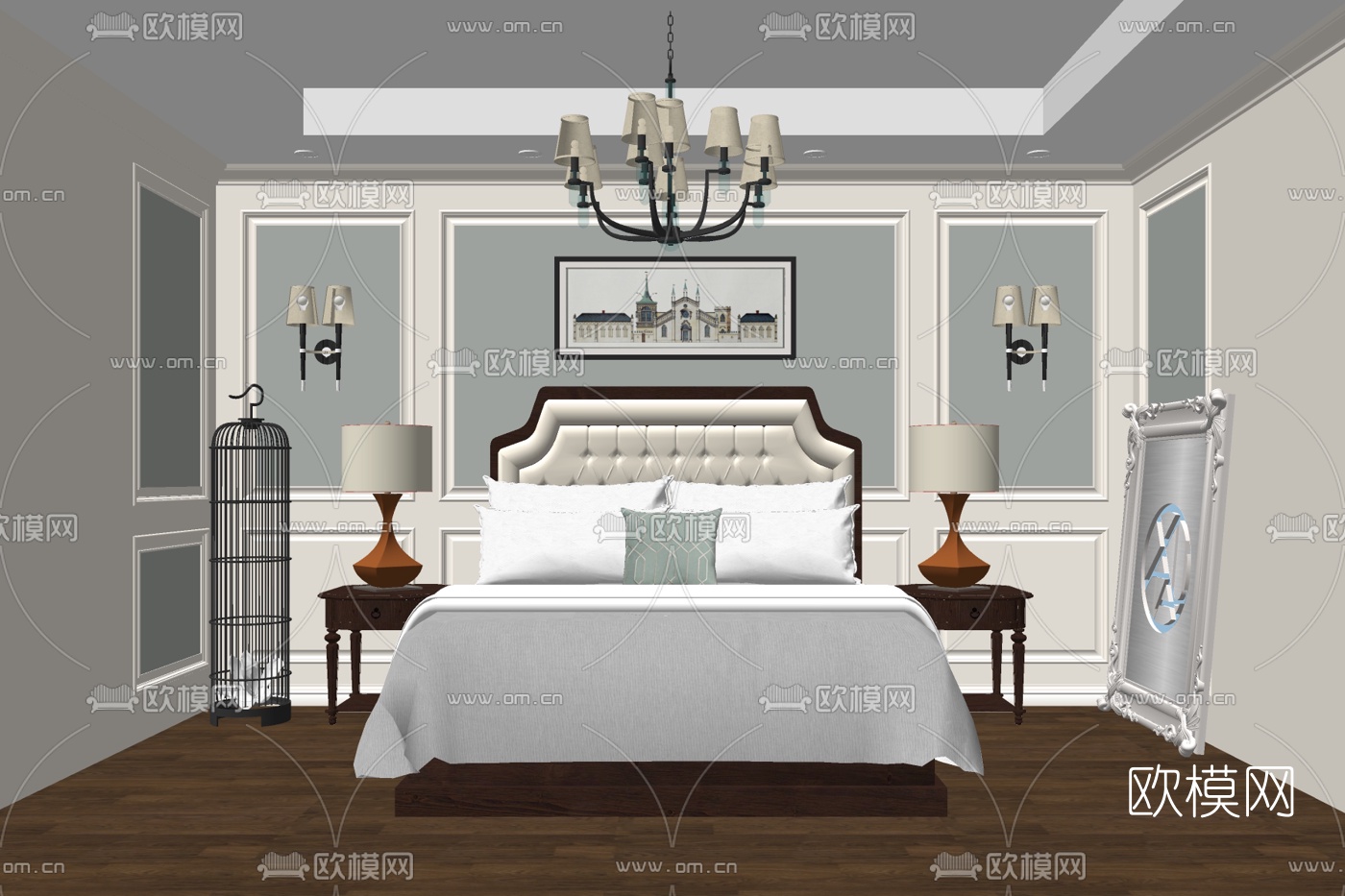 现代布艺双人床su模型下载