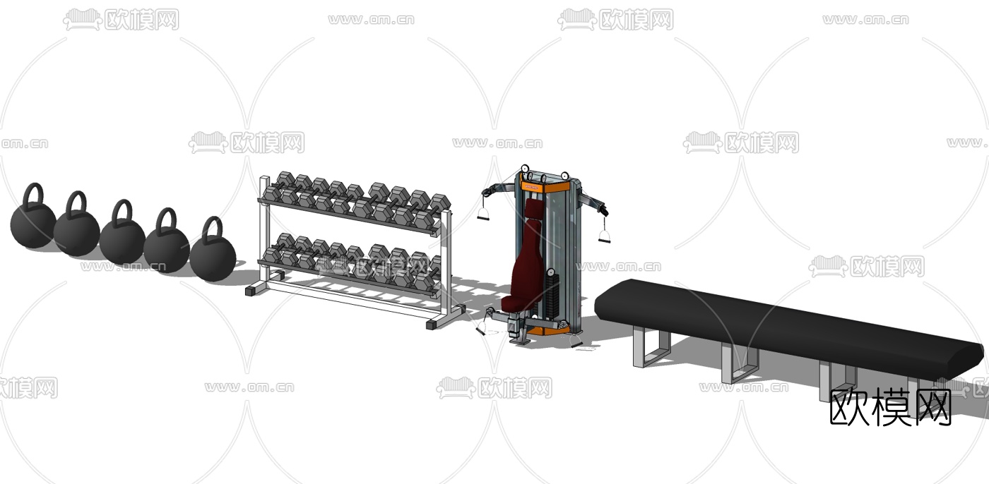 现代健身房健身器材su模型下载