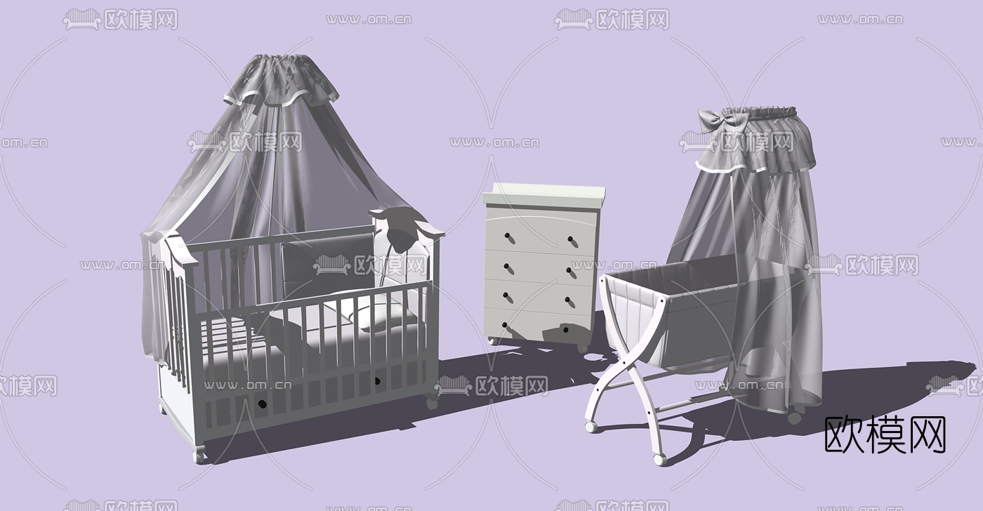 现代婴儿床su模型下载（渲染图2）
