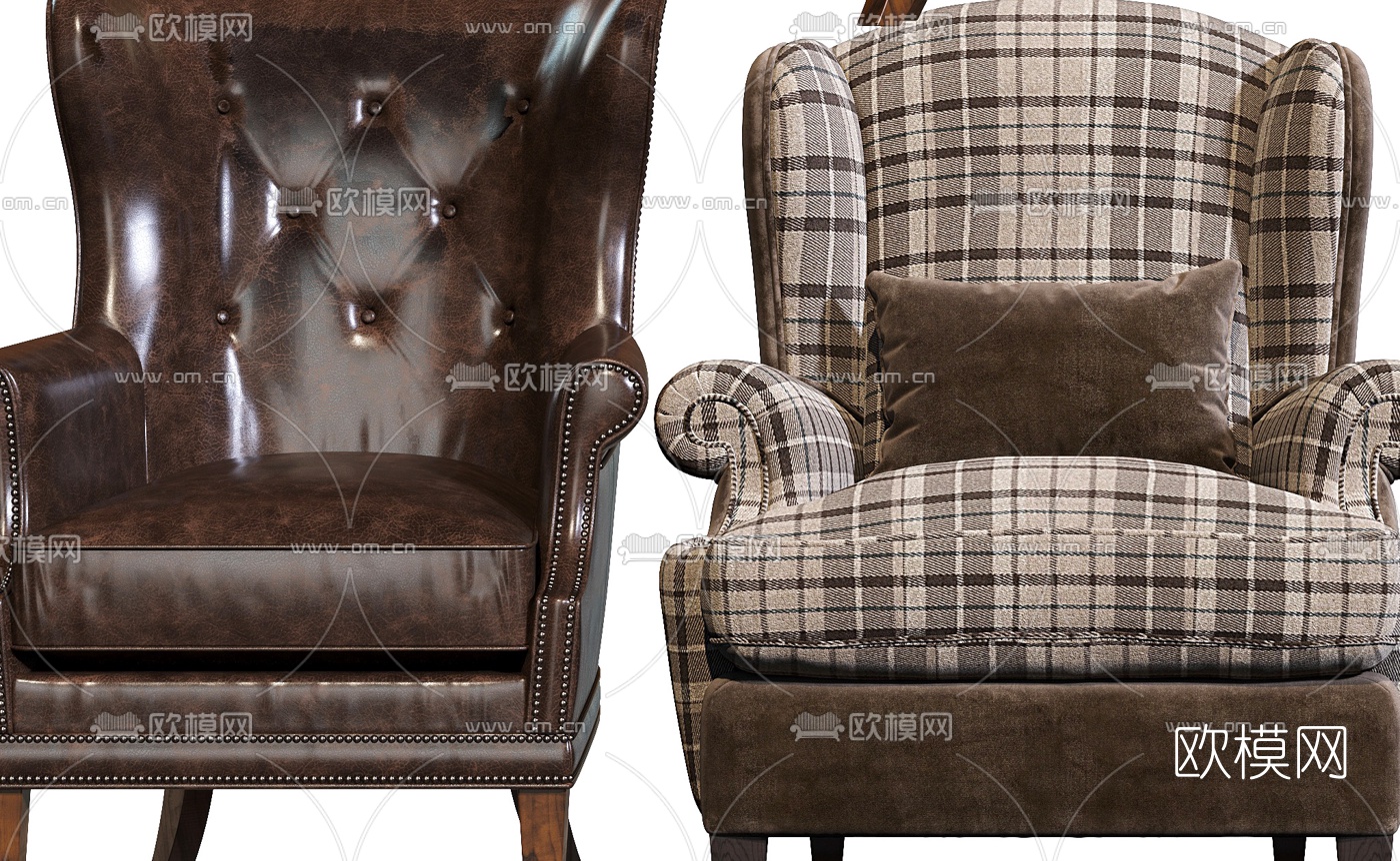 美式布艺皮革休闲沙发3d模型下载（渲染图3）