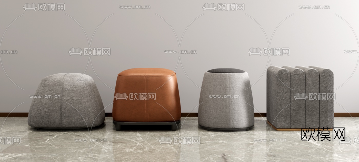 现代皮革矮凳su模型下载（渲染图1）