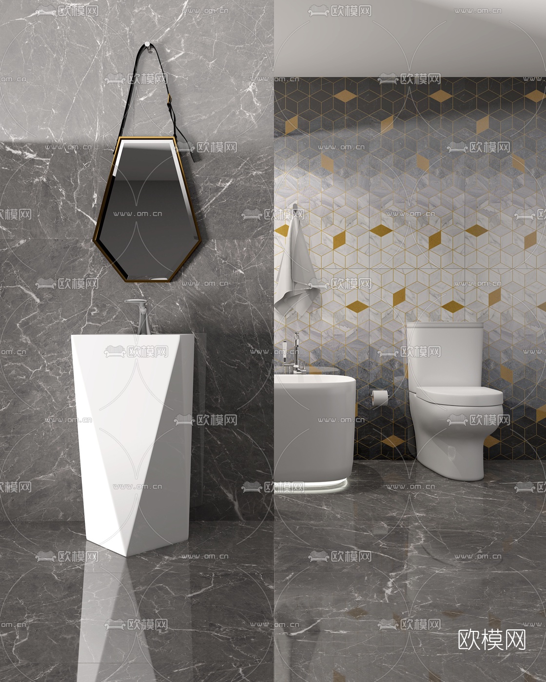 现代坐便器几何洗手台组合3d模型下载