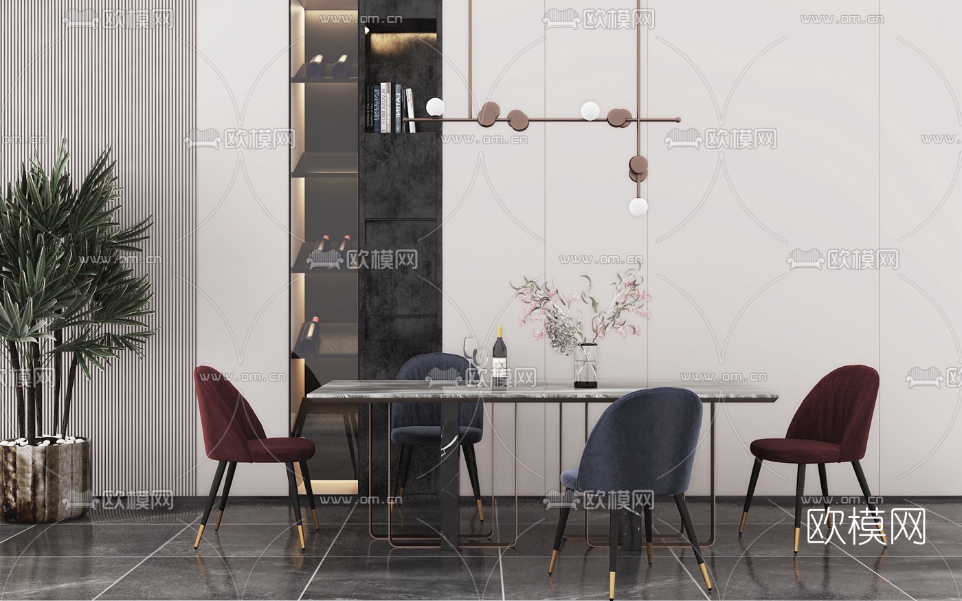 现代轻奢大理石餐桌椅3d模型下载