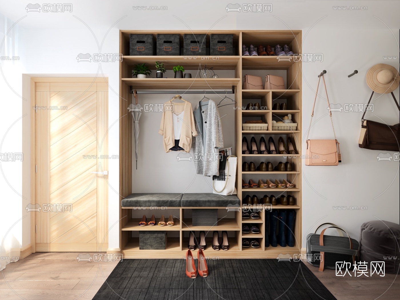 北欧玄关鞋柜3d模型下载（渲染图4）