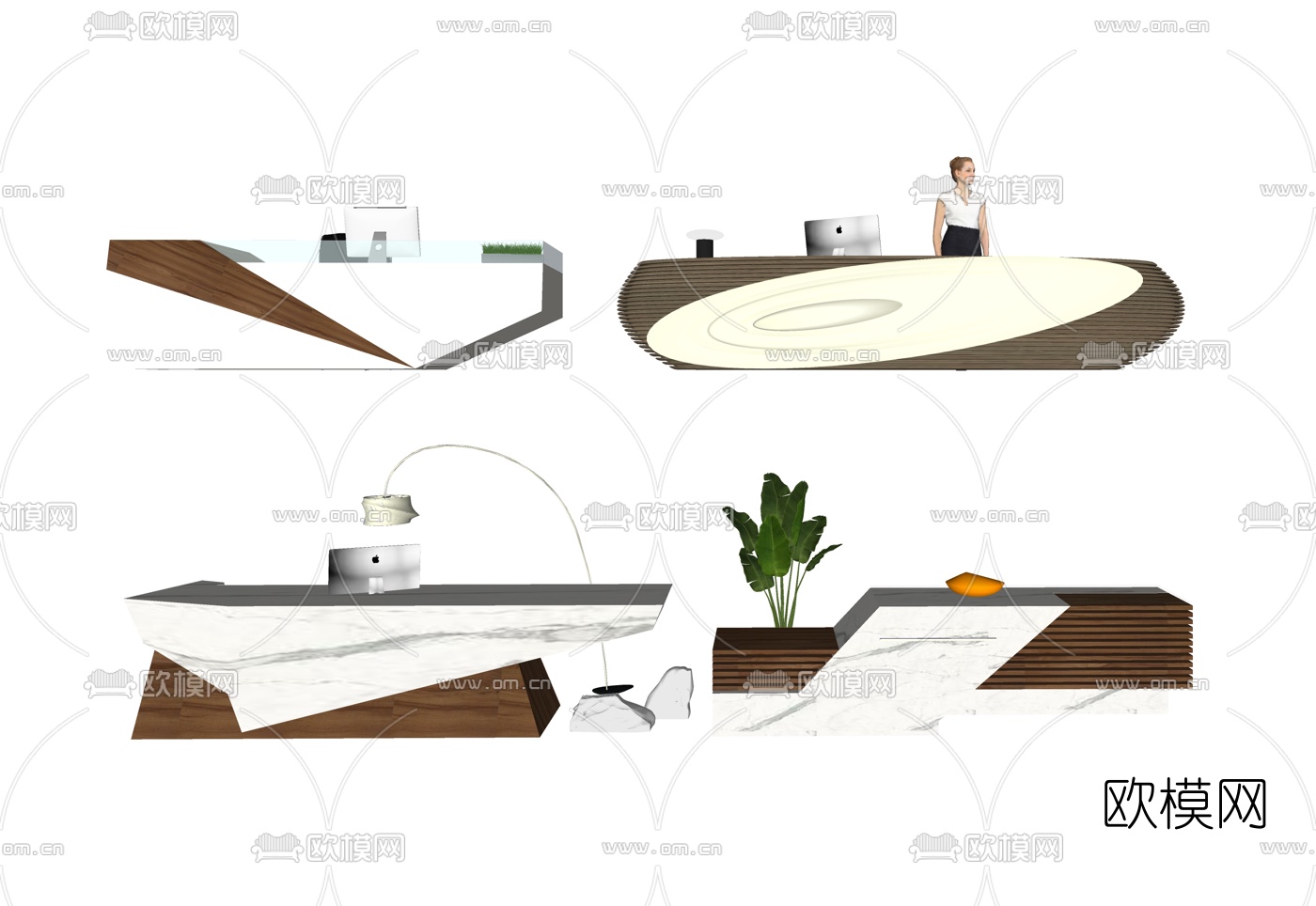 现代接待台组合su模型下载（渲染图2）