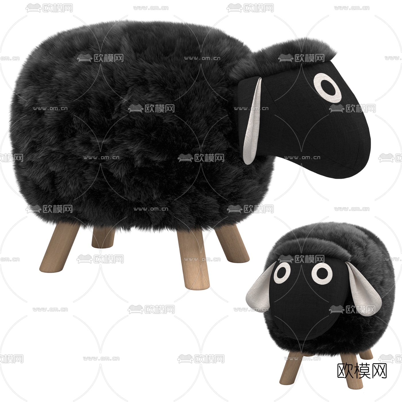 现代儿童绵羊毛绒凳子3d模型下载