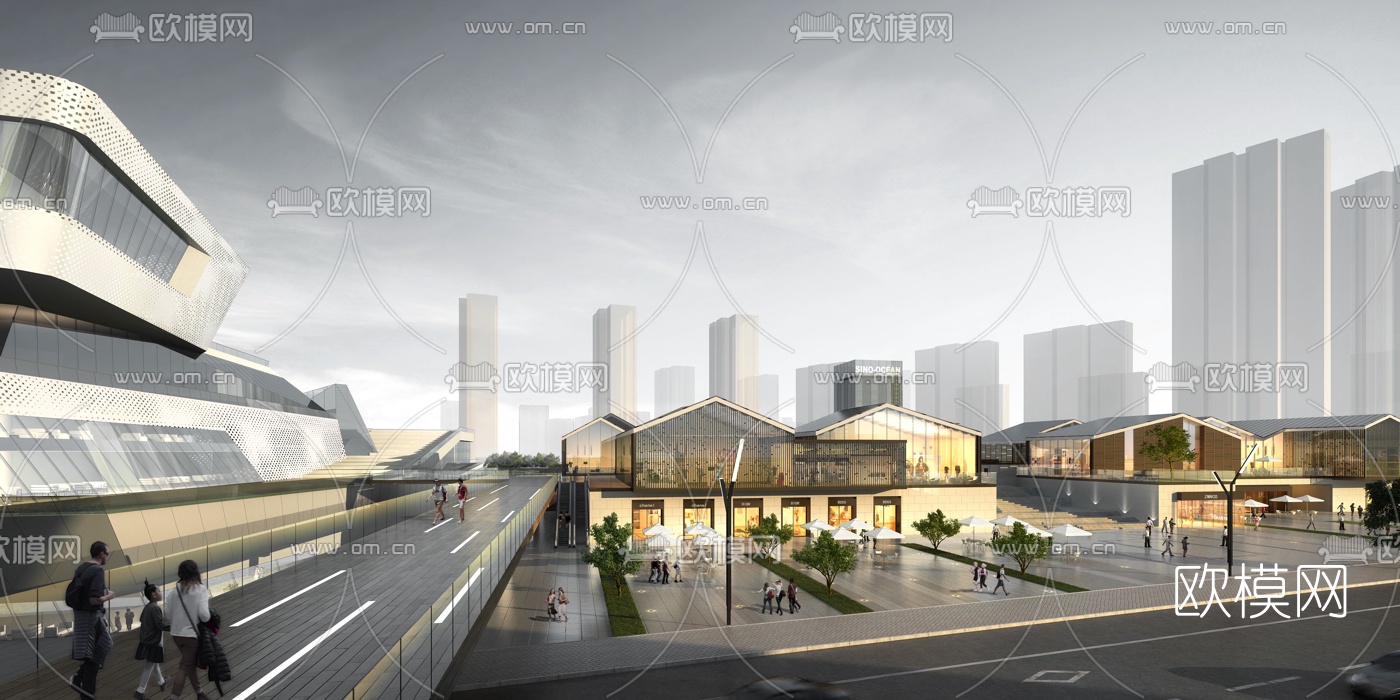 现代商业街su模型下载（渲染图6）