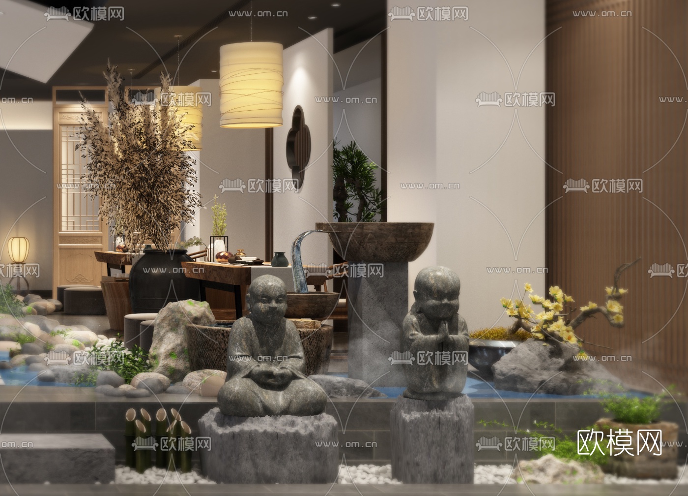 新中式茶楼3d模型下载（渲染图3）
