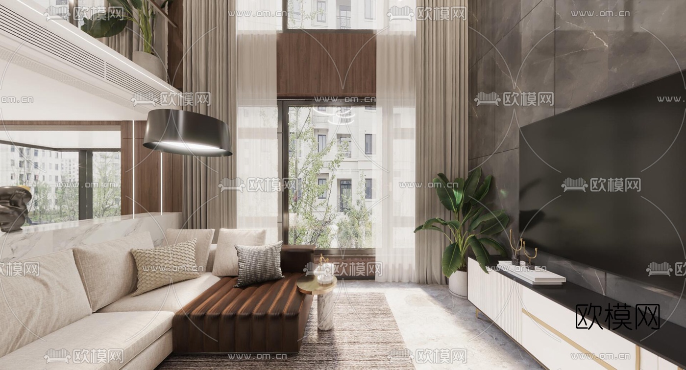 现代别墅客厅餐厅cr全景3d模型