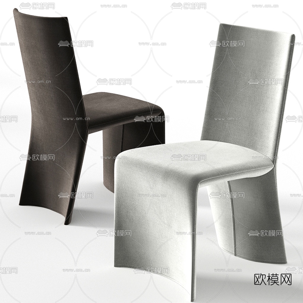 现代绒布单椅餐椅3d模型下载（渲染图2）