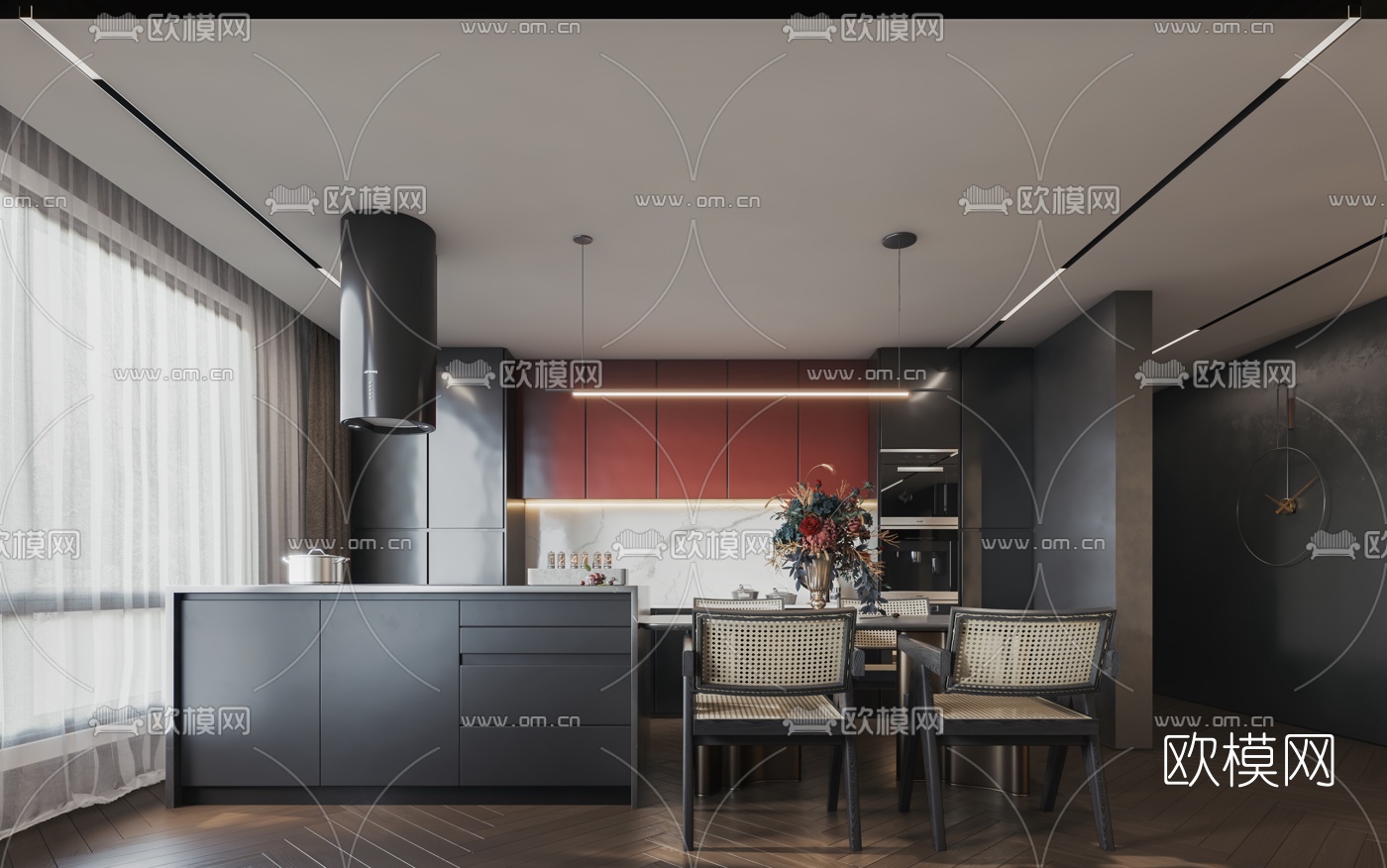 现代轻奢客厅餐厅3d模型