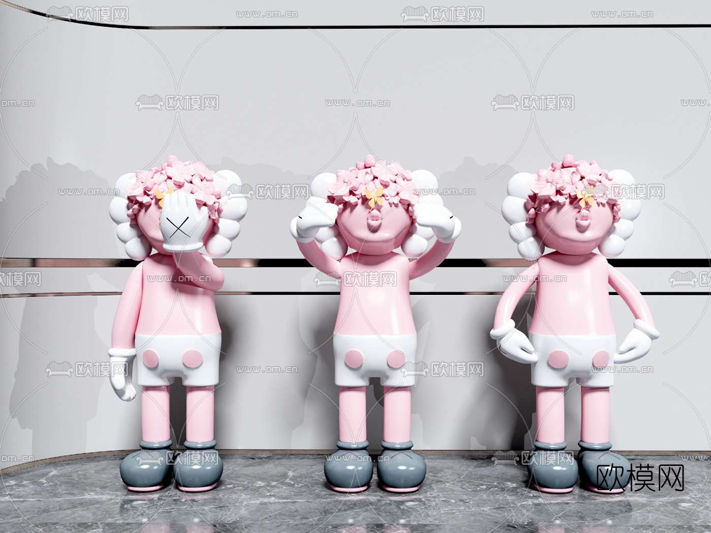 现代Kaws公仔雕塑摆件3d模型下载