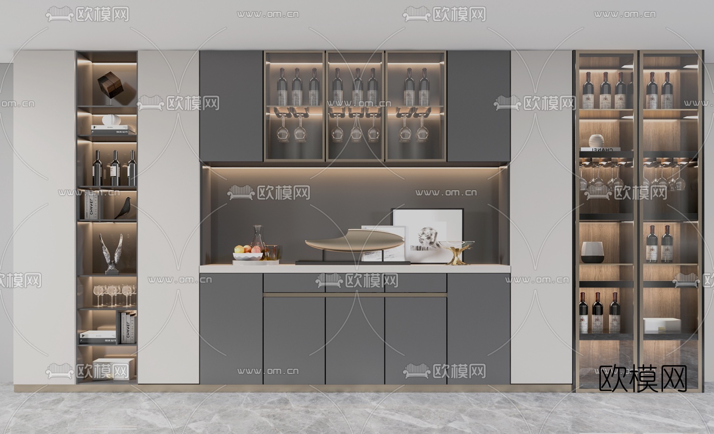 现代酒柜su模型下载（渲染图1）