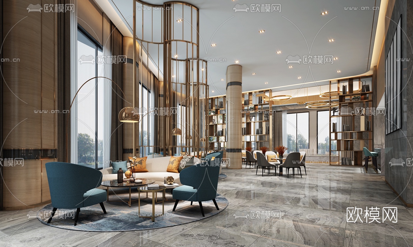 现代轻奢售楼处洽谈区3d模型下载（渲染图2）