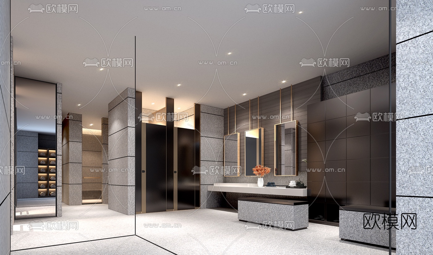 现代轻奢健身房瑜伽室3d模型下载（渲染图3）