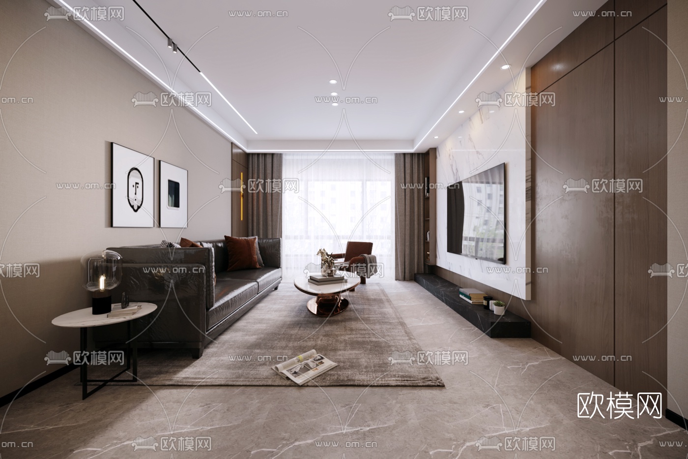 现代客厅餐厅3d模型