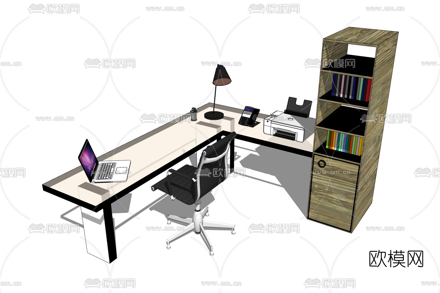 现代班台桌椅免费su模型下载