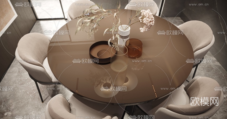 现代客厅餐厅3d模型下载(渲染图6)