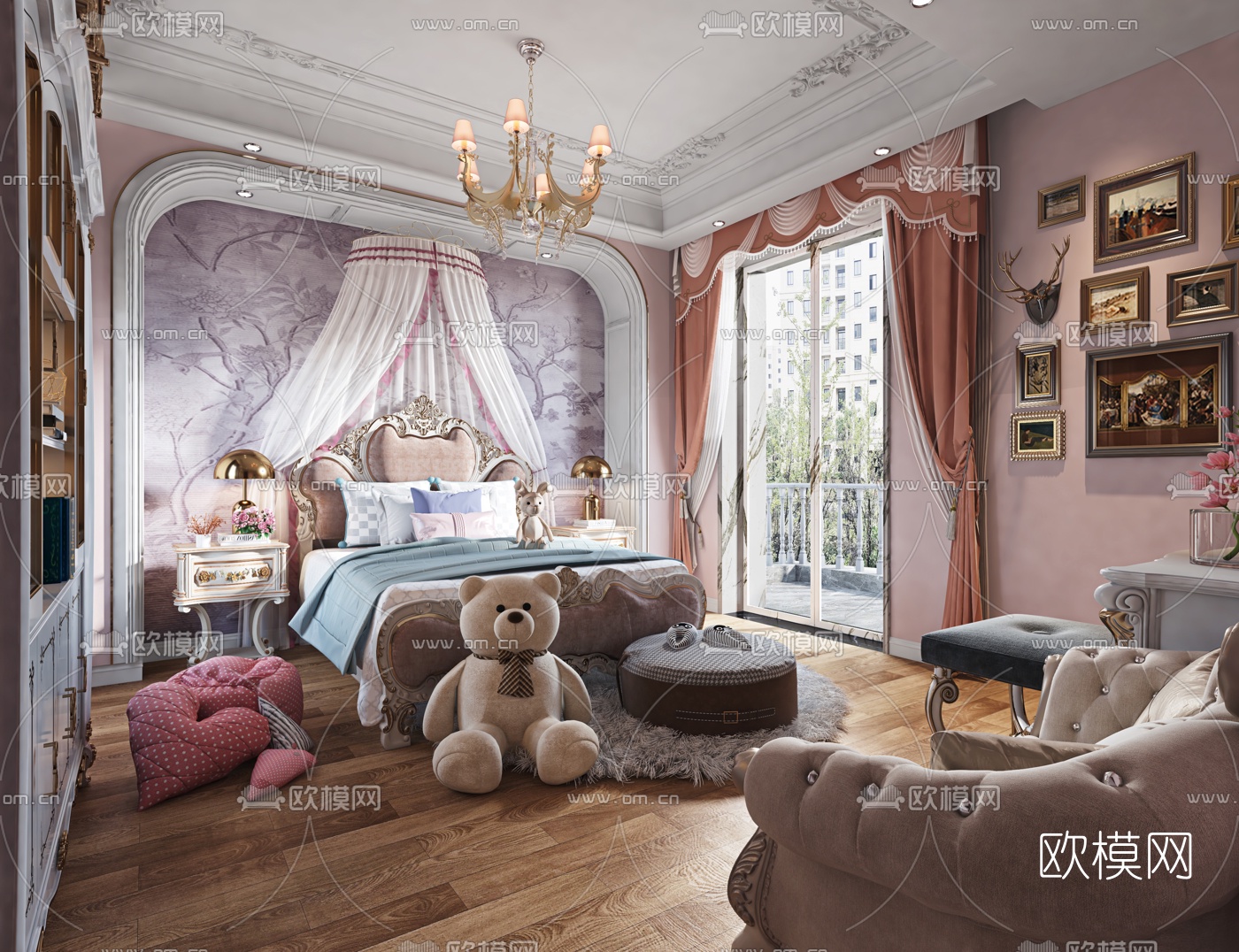 美式女孩房儿童房3d模型下载