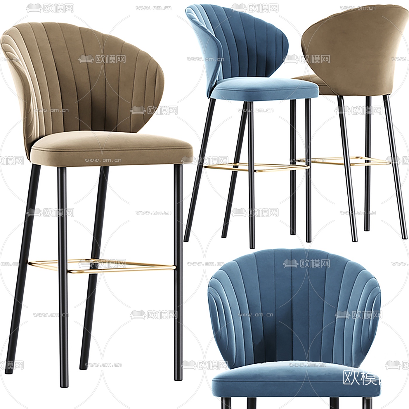 现代靠背吧台椅3d模型下载
