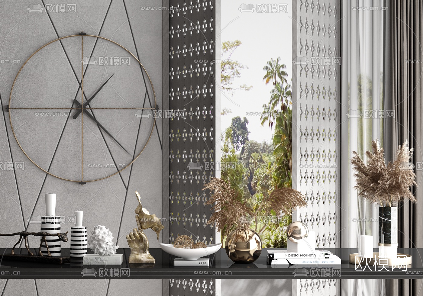 现代干花花瓶雕塑饰品摆件3d模型下载