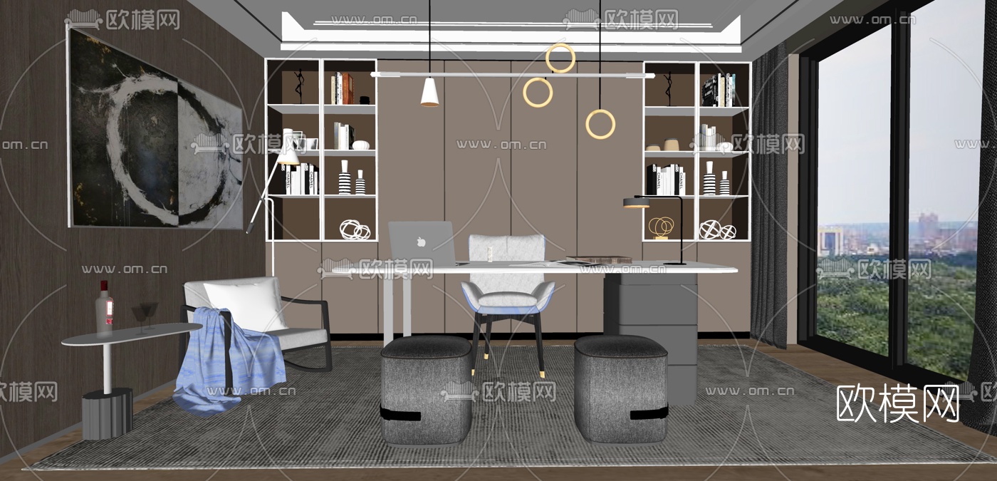 现代书房su模型