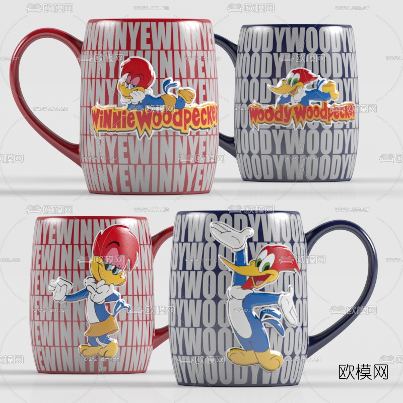 现代儿童卡通水杯3D模型下载（渲染图2）