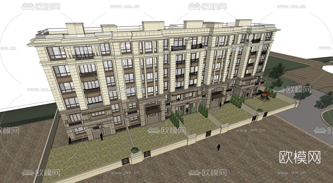 简欧洋房外观su模型下载（渲染图2）