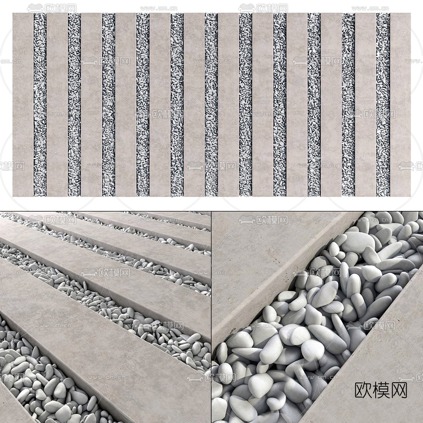 自然风鹅卵石路面3d模型下载