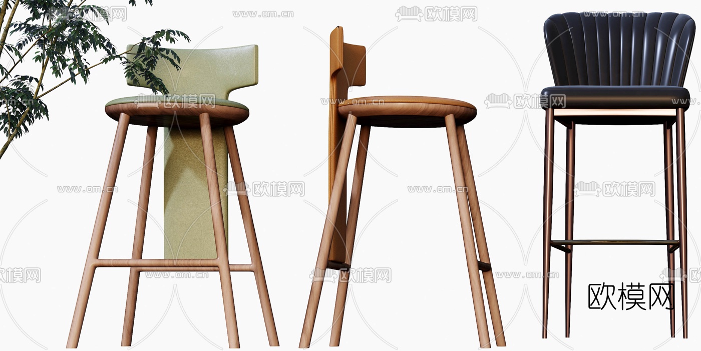 现代简约吧台椅3d模型下载（渲染图2）