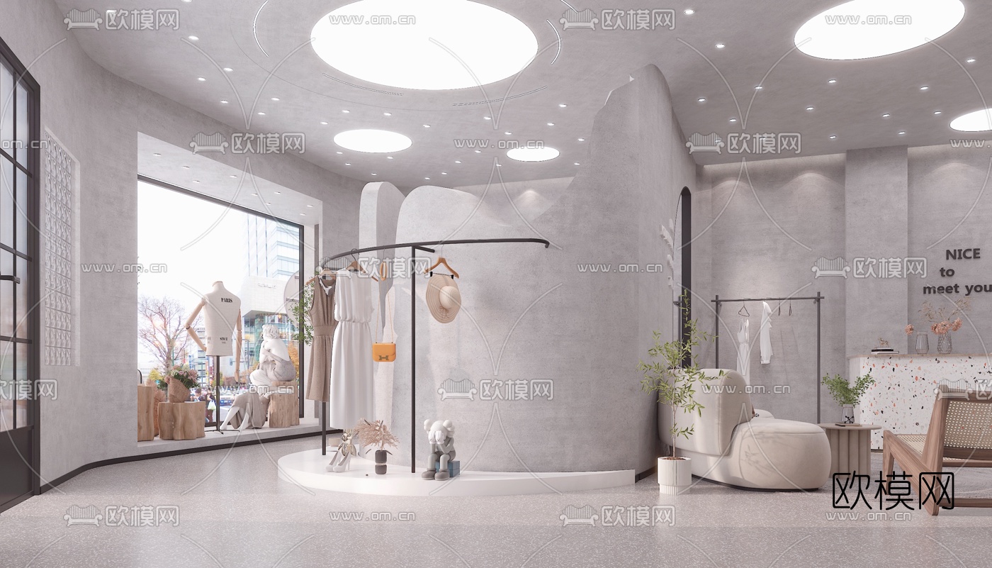 现代侘寂女士服装店3d模型