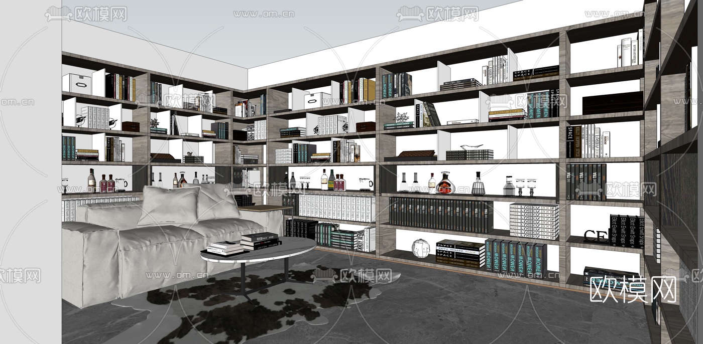 现代别墅室内整体空间地下室su模型下载（渲染图2）