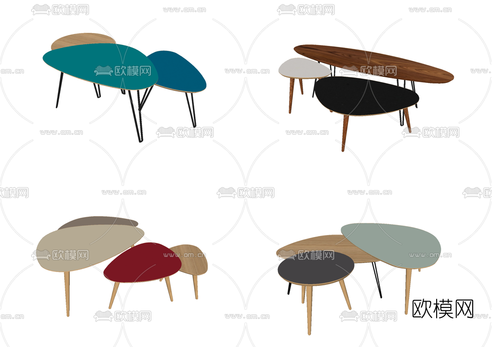 北欧原木子母茶几su模型下载