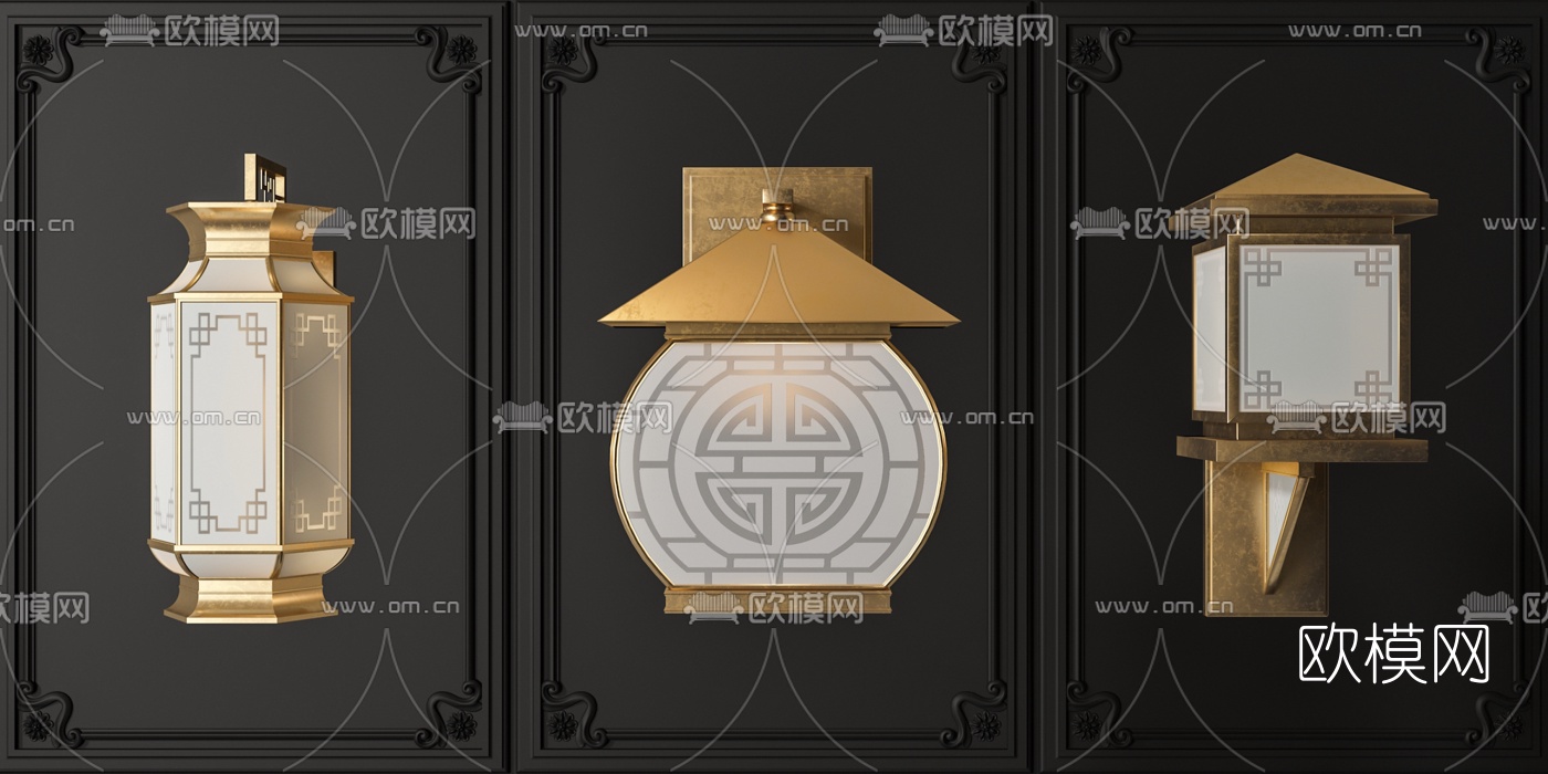 新中式金属壁灯组合3d模型