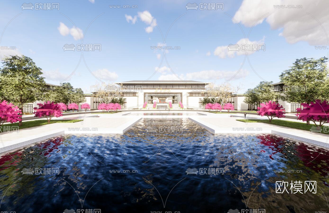 新中式学校鸟瞰su模型下载（渲染图3）