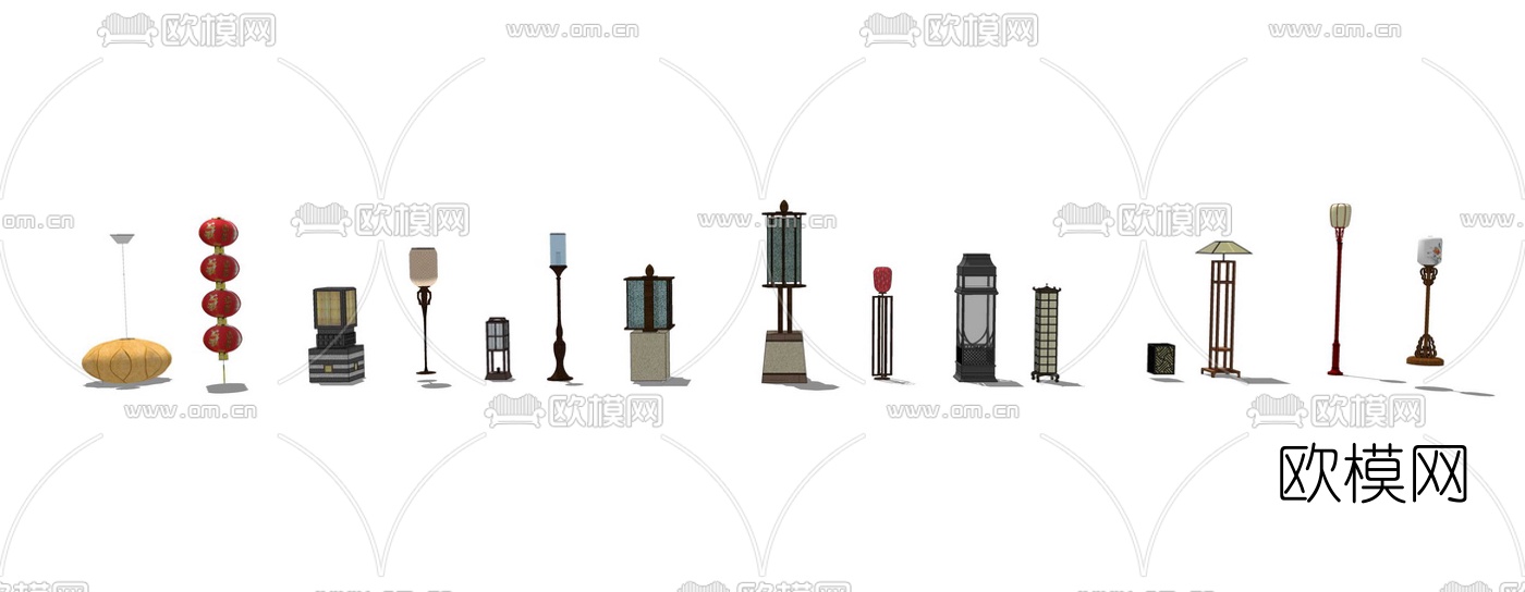 中式落地灯庭院灯su模型下载（渲染图1）