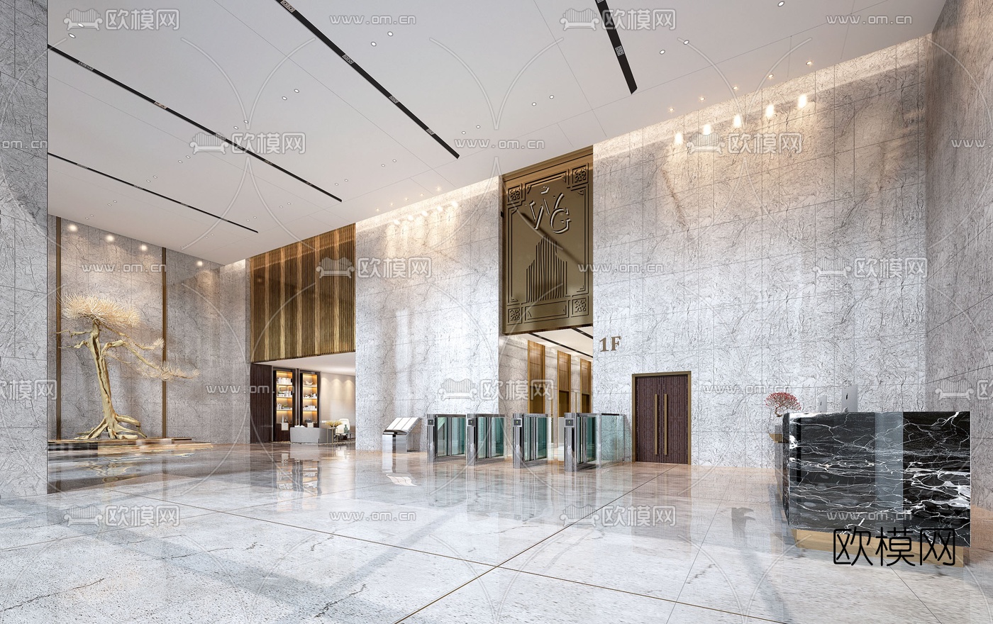 现代写字楼大堂前台3d模型下载