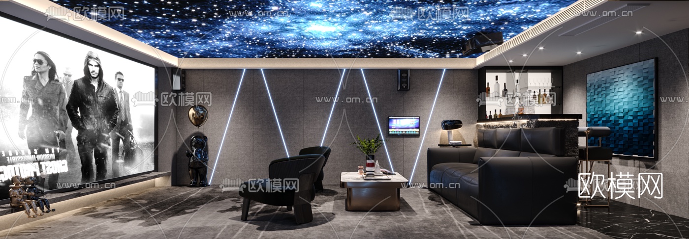 现代视听室影音室3d模型